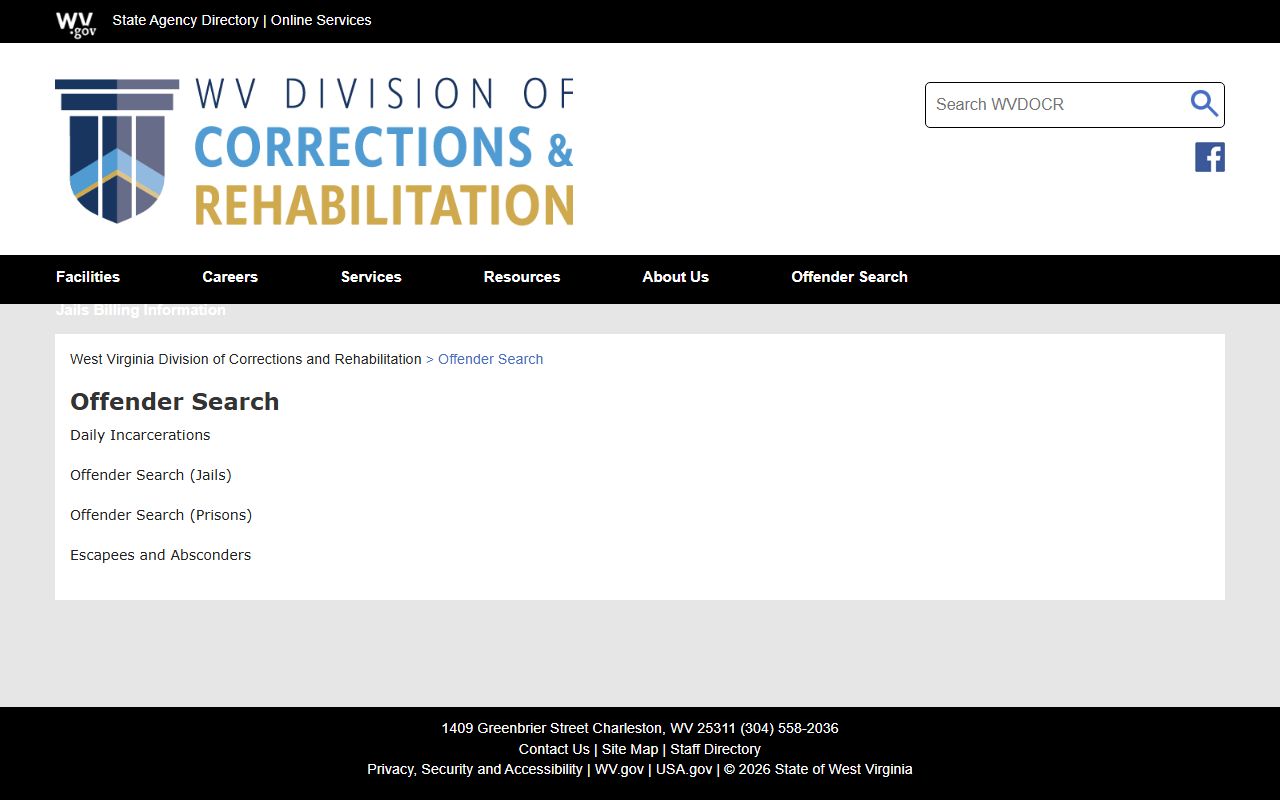 West Virginia inmate population WVDCR offender search hub