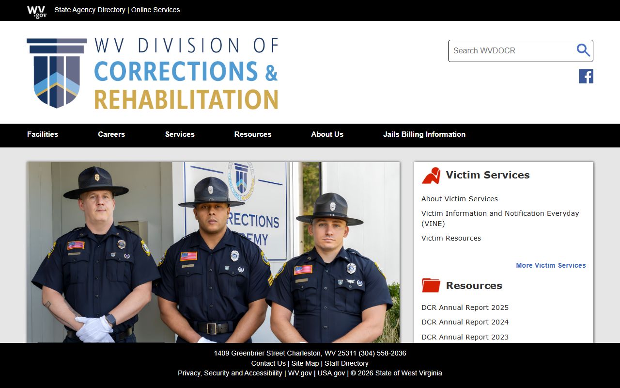 West Virginia WVDCR homepage for inmate population searches